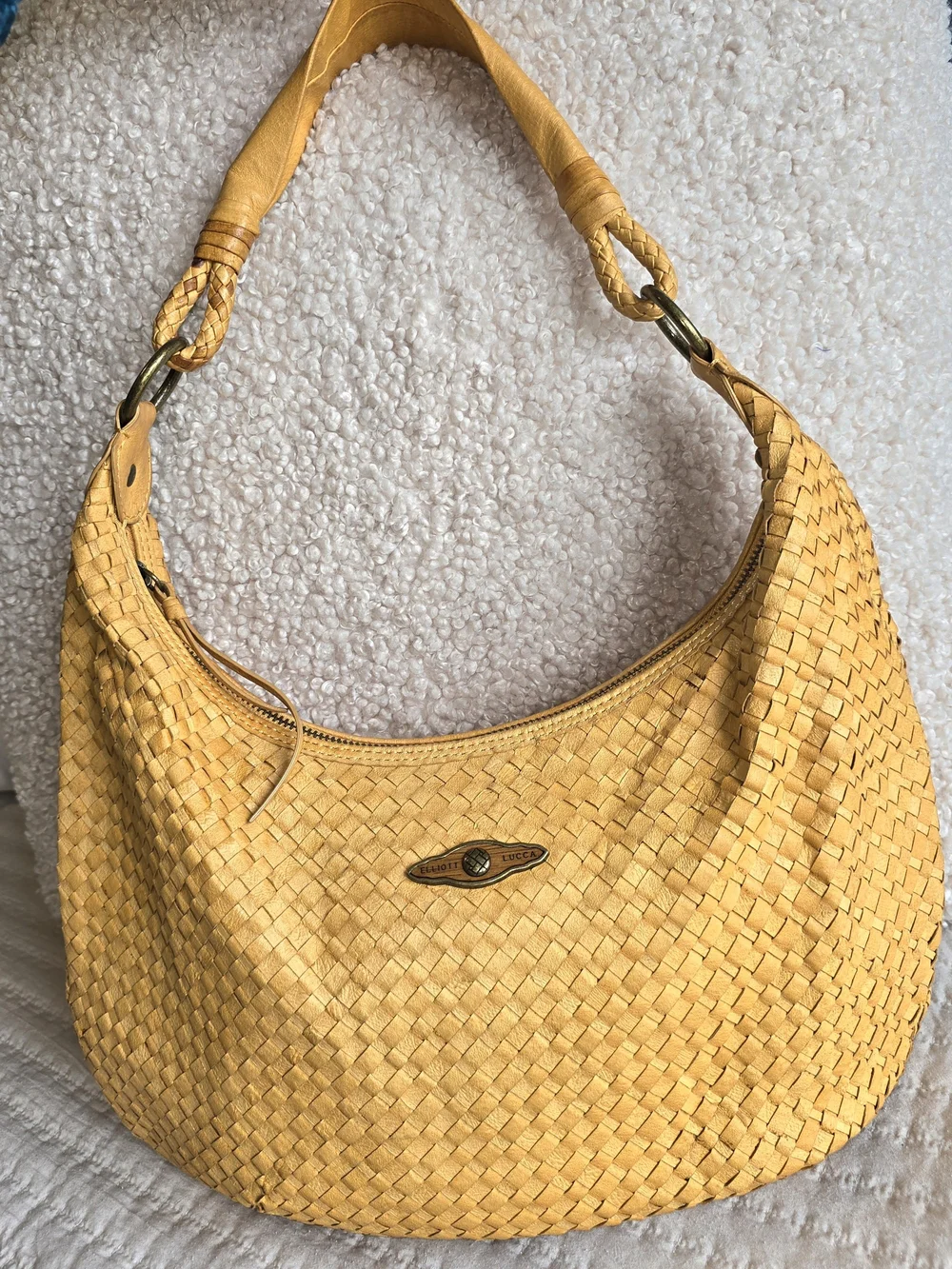 Elliott Lucca Woven Mustard Leather Hobo Bag